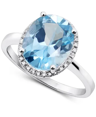 Blue Topaz (3-3/4 ct. t.w.) & Diamond (1/8 ct. t.w.) Statement Ring in 14k White Gold