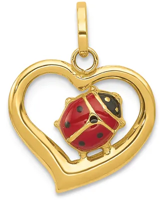 Ladybug Heart Charm Pendant in 14k Gold