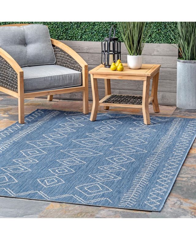 nuLoom Serna OWDN23B Blue 7'6" x 10'9" Outdoor Area Rug