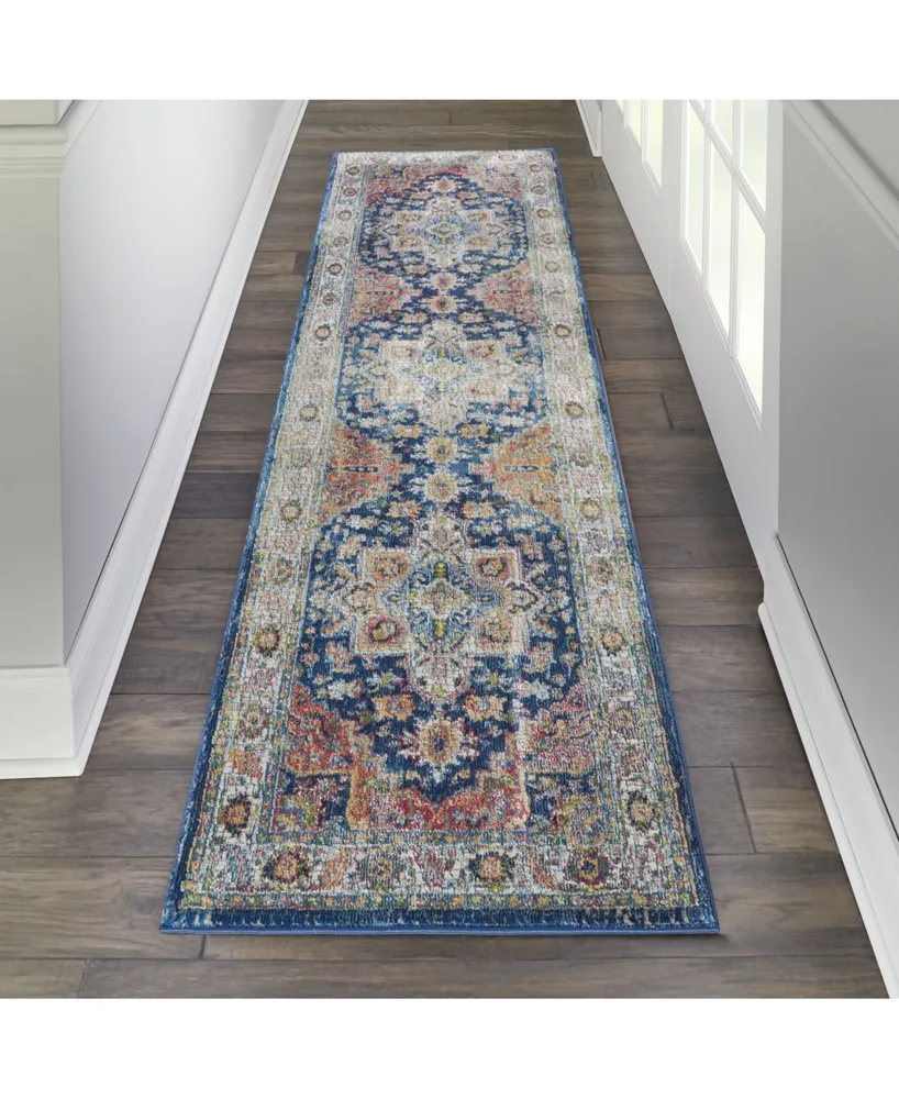 Nourison Home Ankara Global ANR11 Blue and Multi 2'4" x 8' Runner Rug