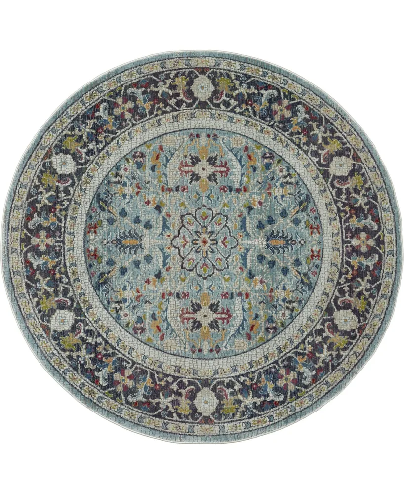 Nourison Home Ankara Global ANR14 Teal and Multi 6' Round Rug