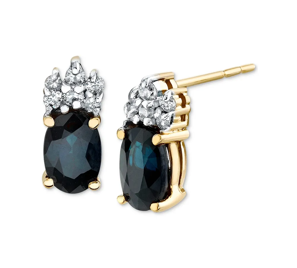 Sapphire (1-1/5 ct. t.w.) & Diamond (1/10 ct. t.w.) Stud Earrings in 14k Gold