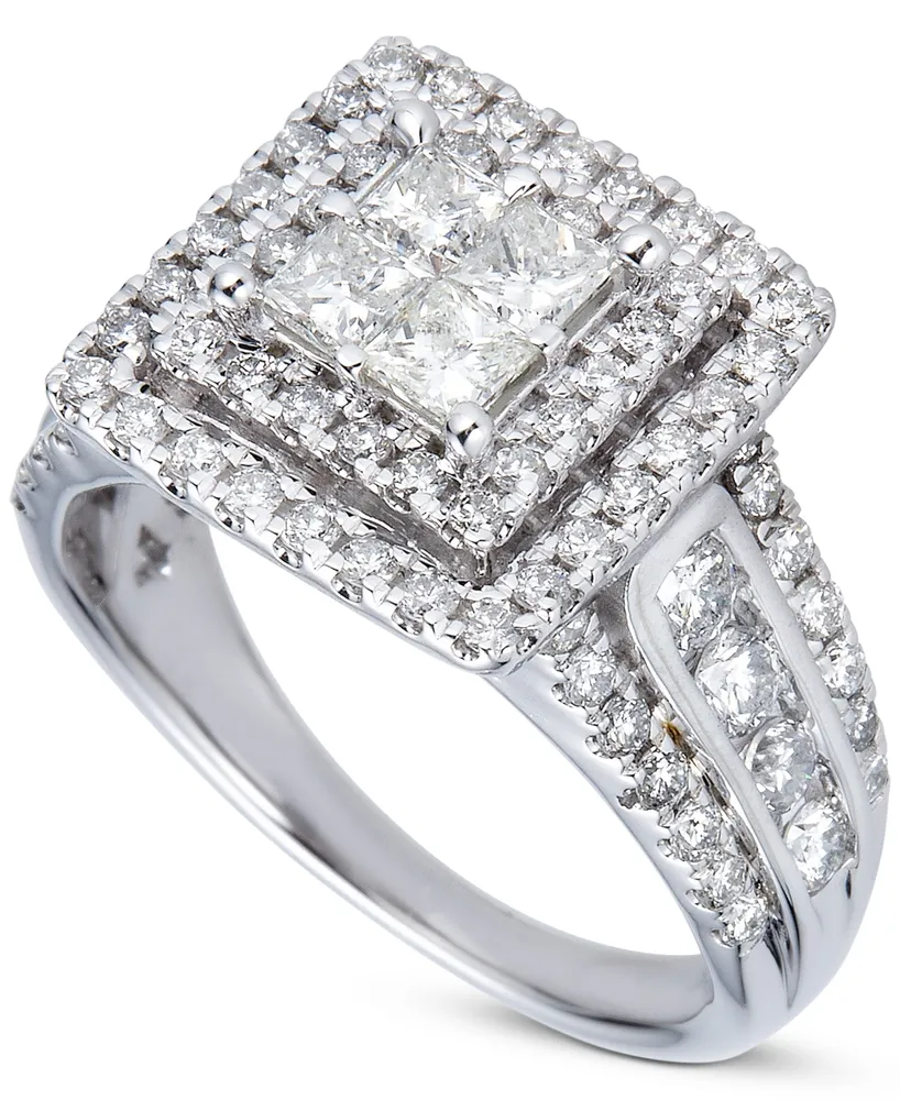 Diamond Princess Quad Cluster Halo Engagement Ring (2 ct. t.w.) in 14k White Gold