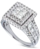 Diamond Princess Quad Cluster Halo Engagement Ring (2 ct. t.w.) in 14k White Gold
