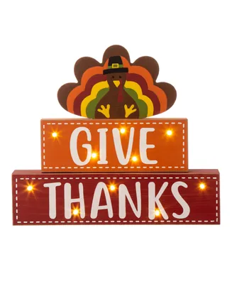 Glitzhome Thanksgiving Lighted Turkey-Word Block Table Decor