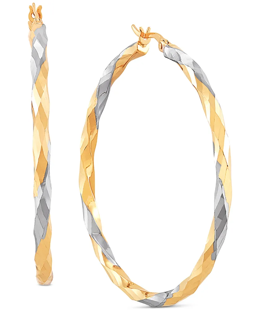 Medium Two-Tone Twist Earrings in 14k Gold & White Rhodium-Plate - Two