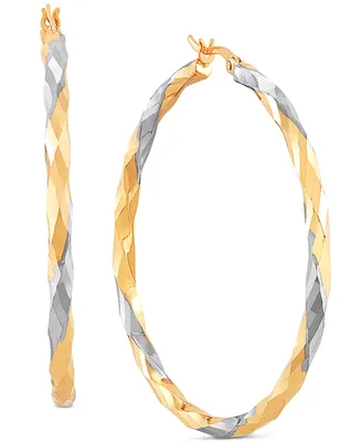 Medium Two-Tone Twist Earrings in 14k Gold & White Rhodium-Plate - Two