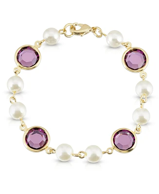 2028 Gold-Tone Imitation Pearl with Purple Channels Link Bracelet