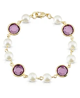 2028 Gold-Tone Imitation Pearl with Purple Channels Link Bracelet