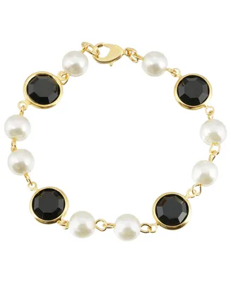 2028 Gold-Tone Imitation Pearl with Channels Link Bracelet