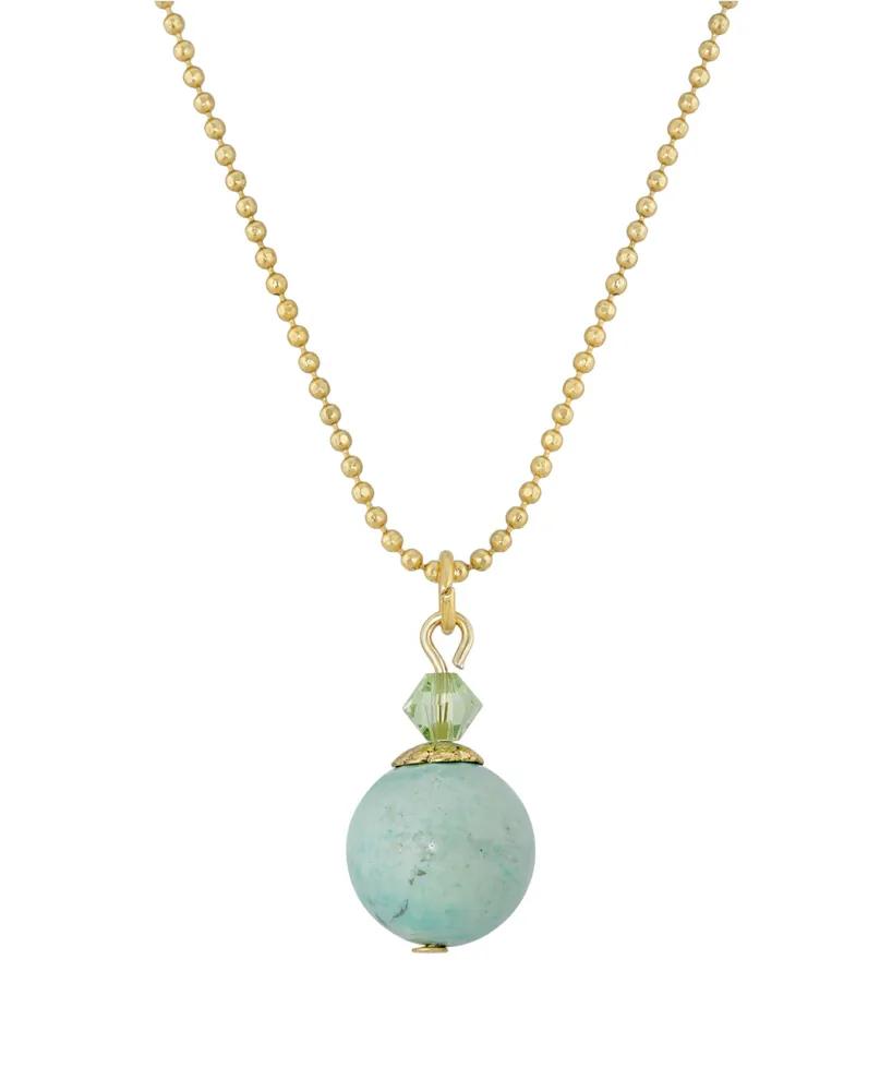 2028 Gold-Tone Semi Precious Turquoise Round Beaded Drop 18" Necklace