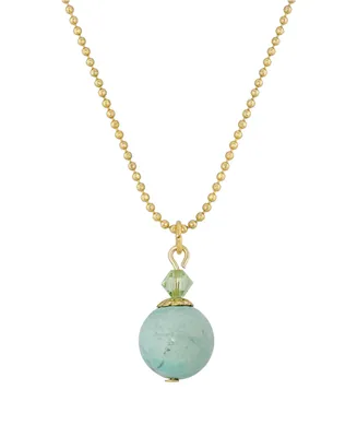 2028 Gold-Tone Semi Precious Turquoise Round Beaded Drop 18" Necklace