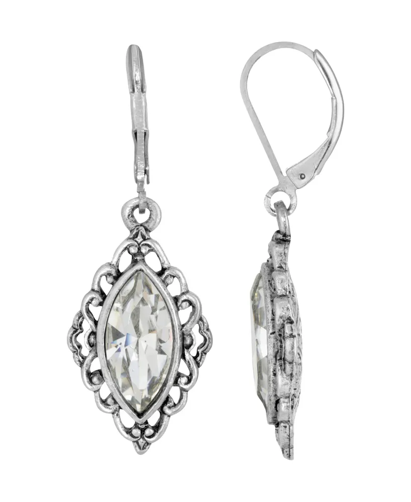 2028 Silver-Tone Crystal Diamond Drop Lever back Earrings