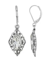 2028 Silver-Tone Crystal Diamond Drop Lever back Earrings