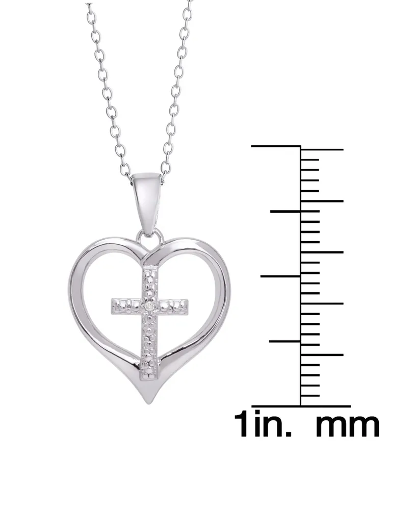 Macy's Diamond Accent Silver-plated Cross in Heart Pendant Necklace