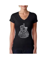 La Pop Art Women's Word V-Neck Languages Guitar T-Shirt