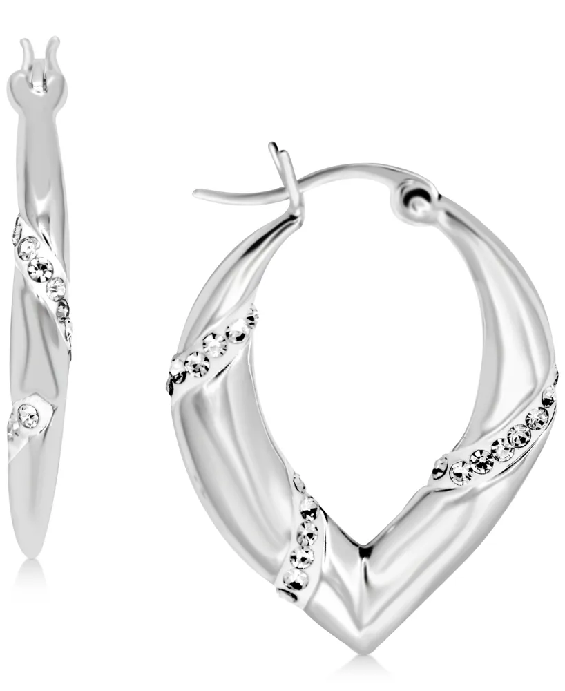 Essentials Crystal Chevron Hoop Earrings in Silver-Plate