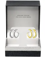 And Now This 2-Pc. Set Crystal Small Hoop Earrings in Silver-Plate & Gold-Plate, 0.65"