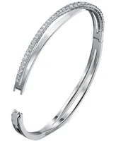 Swarovski Silver-Tone Pave Twisted Double-Row Bangle Bracelet