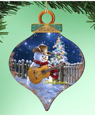 Designocracy by Dona Gelsinger Guitar Player Snowman Ornament, Set of 2