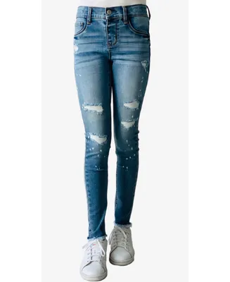 Imperial Star Big Girls Destructed Paint Splattered Skinny Jeans