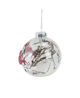 Northlight Branch and Snow Filled Glass Ball with Cardinals Christmas Ornament