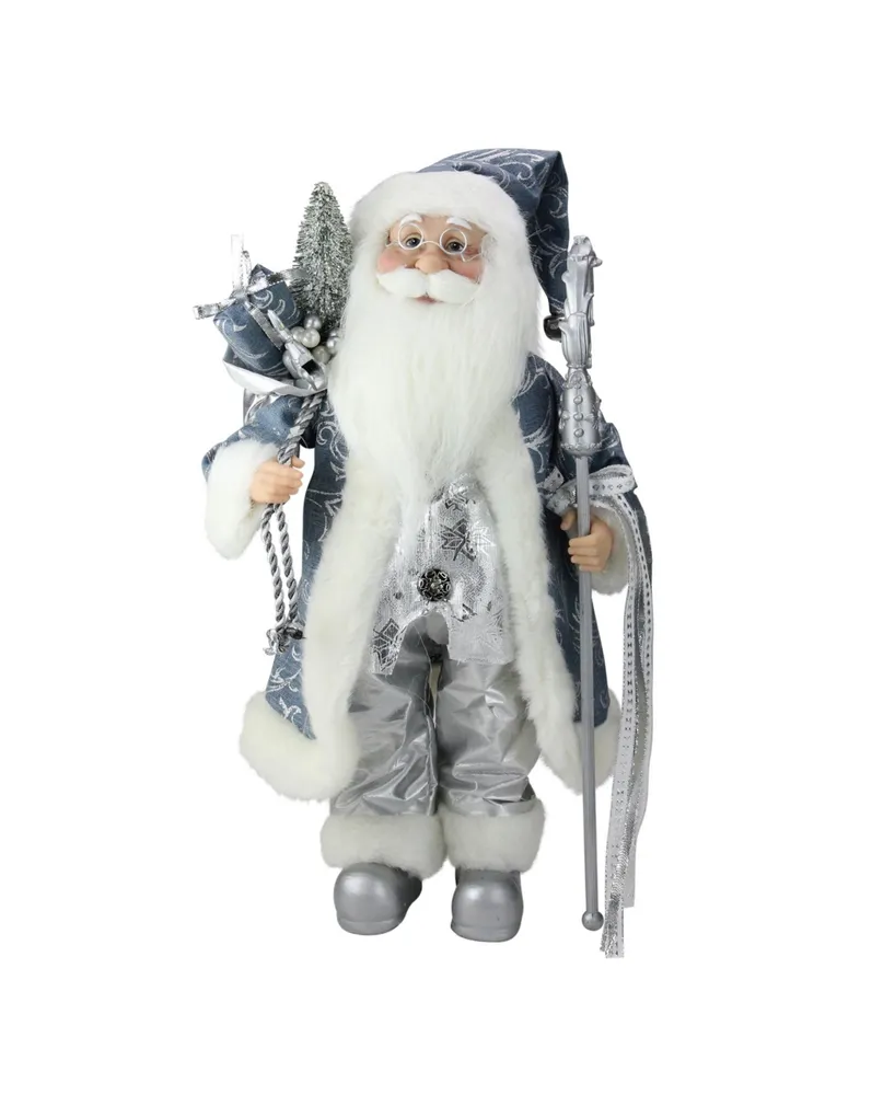 Northlight Ice Palace Standing Santa Claus Holding A Staff and Bag Christmas Figure