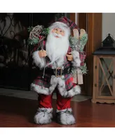 Northlight Alpine Standing Santa Claus with Frosted Pine Furry Boots and Skis Christmas Figure