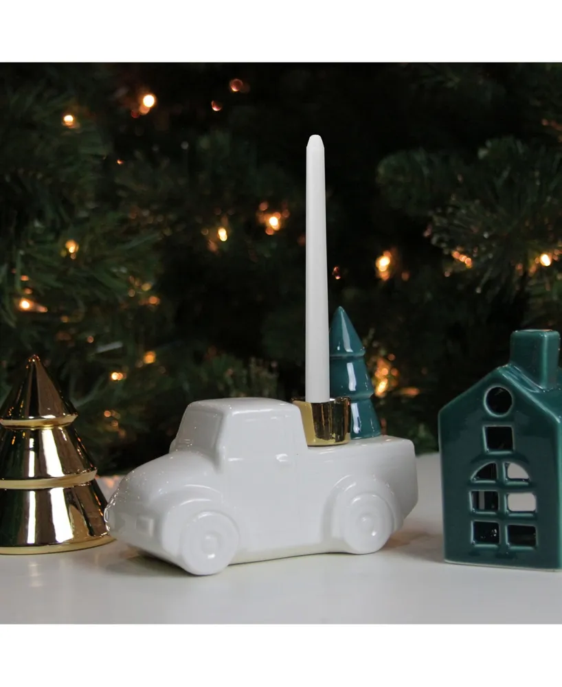 Northlight 6 Ceramic Truck with Christmas Tree Taper Candlestick Holder
