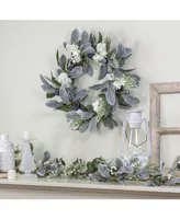 Northlight Iced Hydrangeas berries and Foliage Artificial Christmas Wreath-Unlit