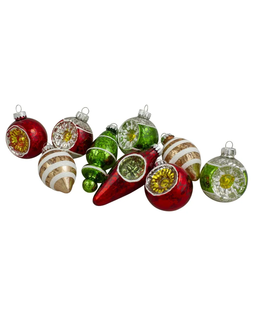 Northlight 9 Count Retro Reflector Glitte Glass Christmas Ornaments