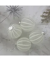Northlight Count Clear Frosted and Glitter Striped Matte Glass Christmas Ball Ornaments