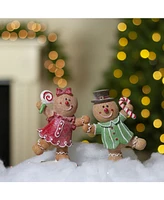 Northlight Glitter Dusted Boy and Girl Gingerbread Kids Tabletop Figures, Set of 2