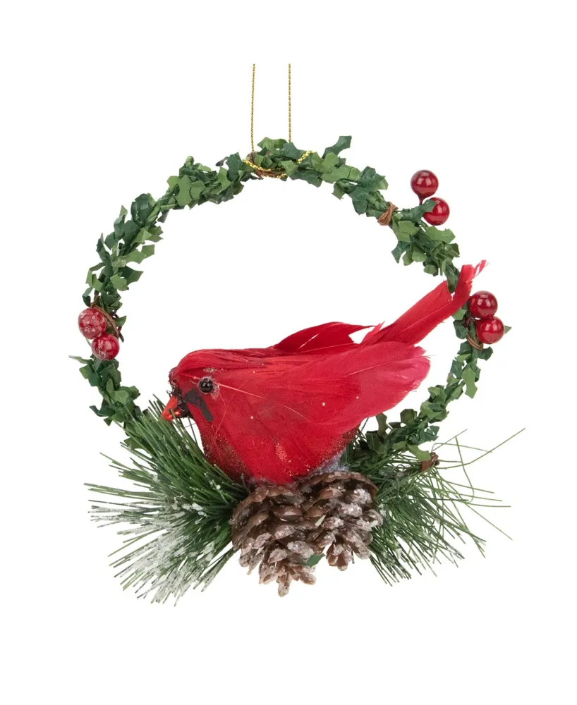 Northlight Cardinal in A Holly Wreath Christmas Ornament