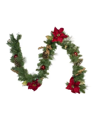 Northlight Pine and Poinsettias Artificial Christmas Garland-Unlit