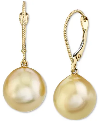 Cultured Golden South Sea Oval Pearl (11mm) Drop Earrings In 14k Gold