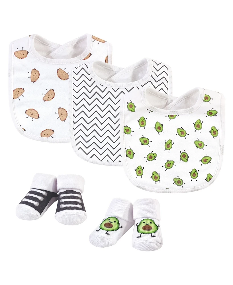 Hudson Baby Infant Cotton Bib and Sock Set 5pk, Avocado Taco, One Size