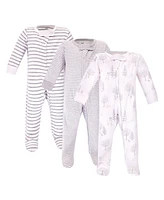 Touched by Nature Baby Boys Organic Cotton Zipper Sleep and Play 3pk, Gray Woodland, 6-9 Months