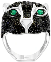 Effy Men's Black Spinel and Green Onyx Panther Ring Sterling Silver