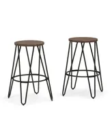 Simpli Home Simeon 26" Metal Counter Height Stool with Wood Seat, Set of 2