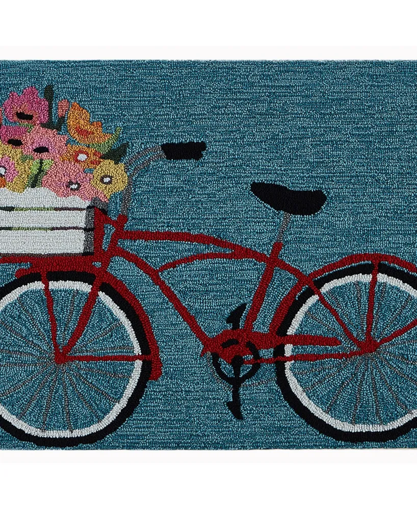 Liora Manne' Frontporch Bike Ride Blue 1'8" x 2'6" Outdoor Area Rug