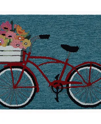 Liora Manne' Frontporch Bike Ride Blue 1'8" x 2'6" Outdoor Area Rug