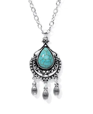 Macy's Simulated Turquoise in Silver Plated Pear Chandelier Pendant Necklace