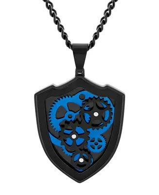 Macy's Men's Gear and Shield Pendant Necklace in Two-Tone Stainless Steel