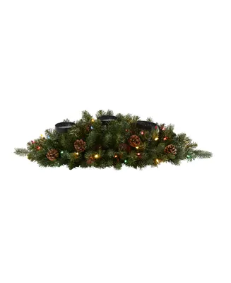 Nearly Natural Flocked and Glittered Artificial Christmas Triple Candelabrum with 35 Lights and Pine Cones