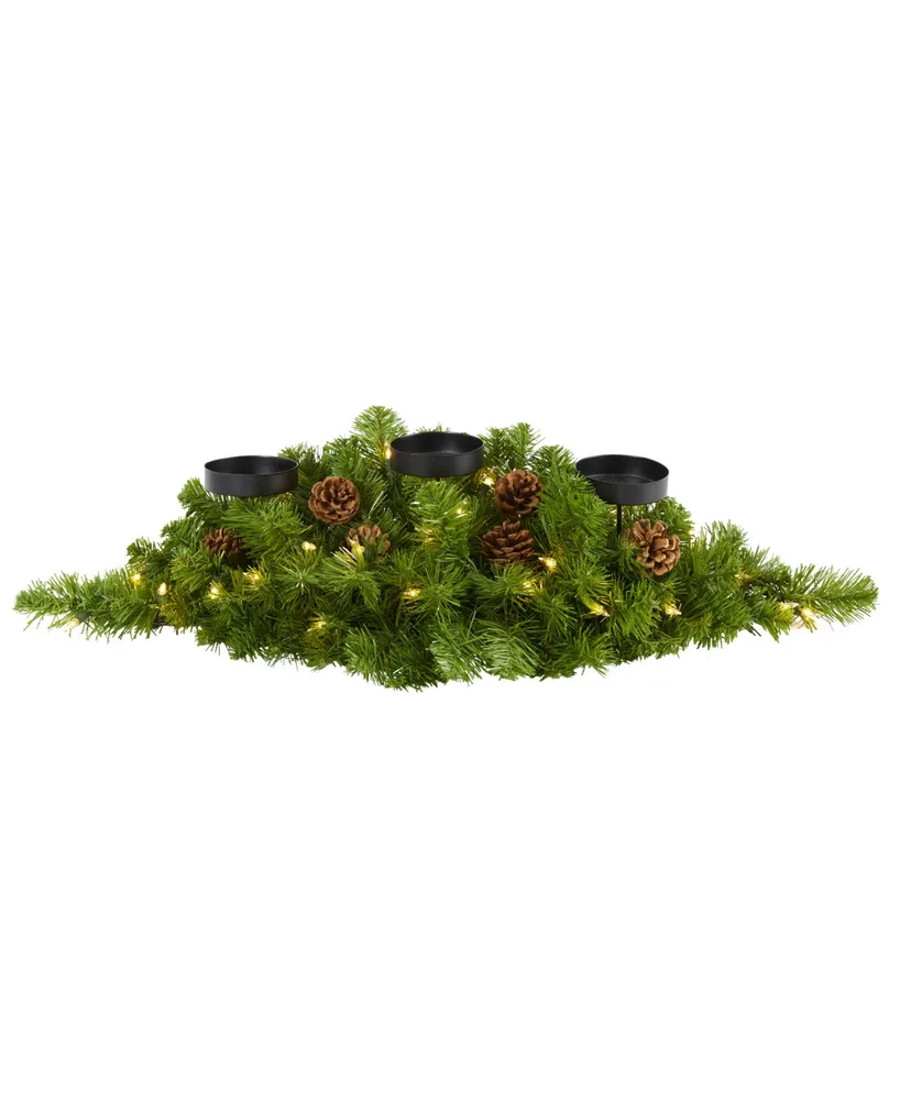 Nearly Natural Christmas Artificial Pine Triple Candelabrum with 35 Clear Lights and Pine Cones