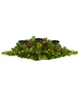 Nearly Natural Christmas Artificial Pine Triple Candelabrum with 35 Clear Lights and Pine Cones