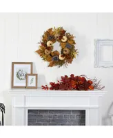 Nearly Natural Fall Pumpkins, Pine Cones and Berries Artificial Wreath