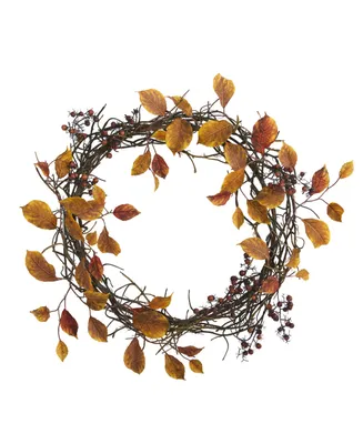 Nearly Natural Harvest Leaf, Berries and Twig Artificial Wreath