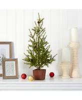 Nearly Natural Alpine "Natural Look" Artificial Christmas Tree in Wood Planter with Pine Cones